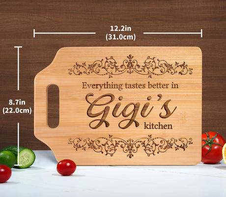 AceThrills Gigi Gifts for Grandma - Engraved Bamboo Cutting Board 12.3"L × 8.7“W × 0.4"Th - Gifts for Gigi, Birthday Gift for Gigi from Grandkids Granddaughter Grandson AceThrills