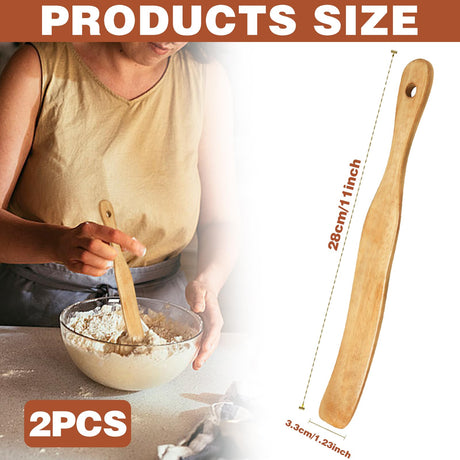 2Pcs Wooden Spatula for Cooking, Sourdough Spurtles Kitchen Tools Wooden Spurtle Spatula Dough Stir with Hanging Holes Sourdough Spatula, Kitchen Sourdough Tools Fermentation Use Wood Spatula HINGTAI