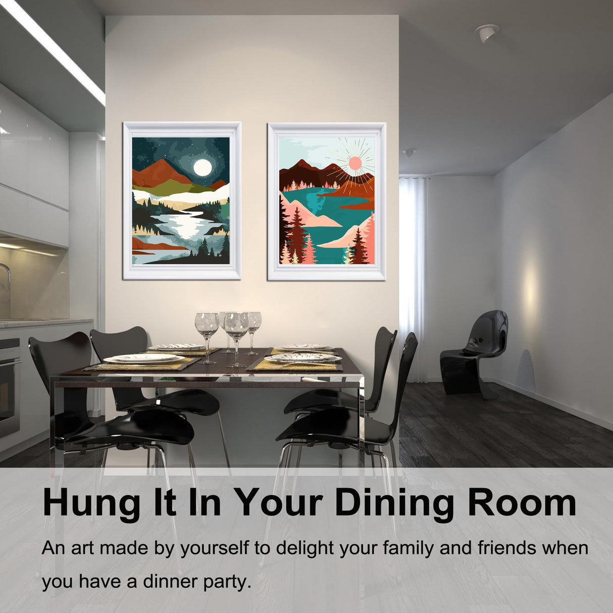 BAISITE Paint by Numbers Kit for Adults Beginners,12" Wx16 L 2 Pack Canvas for Painting Kits for Adults in Colorful Box-Sunrise Lake Mountains 6970 BAISITE