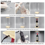 DIWNELEM Wood Acrylic Wine Bottle Display Case with LED Light Acrylic Wine Glass Holder Wine Display Case Dustproof for Red Wine,Champagne,Liquor,Whiskey,Beer,Beverage Bottle (5.1*5.1*14.2") DIWNELEM