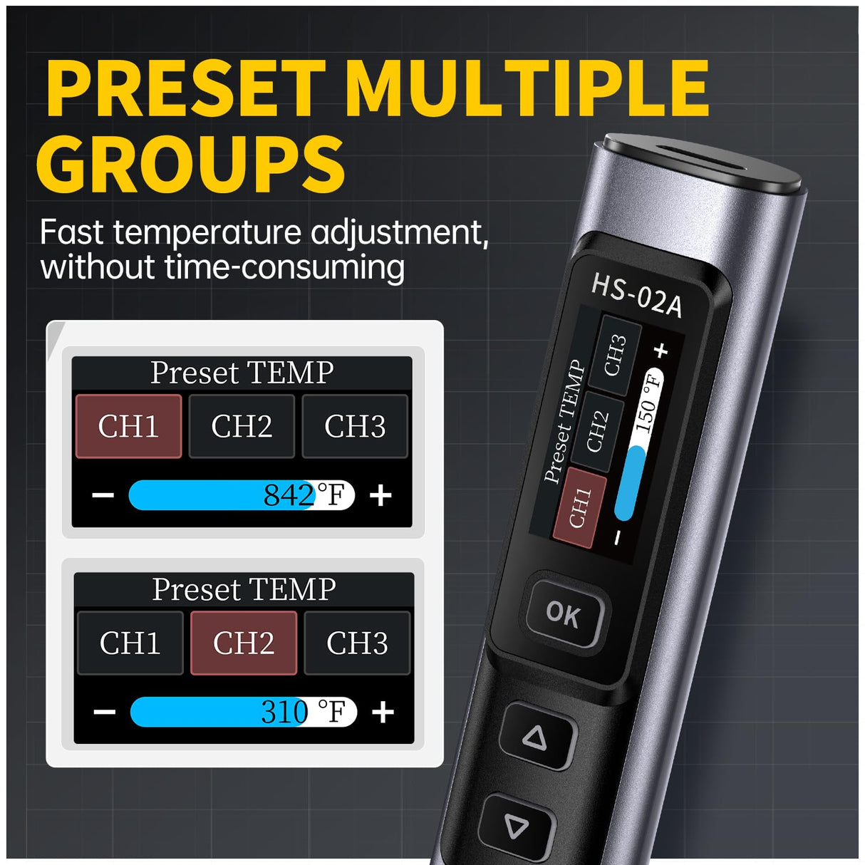 FNIRSI HS-02A 100W Portable Soldering Iron Kit, 212-842℉, Pre-set 3 Groups Temperature, 6 F245 Soldering Tips, Smart Digital Soldering Iron Pen Tool for Electronics Precision Repair FNIRSI