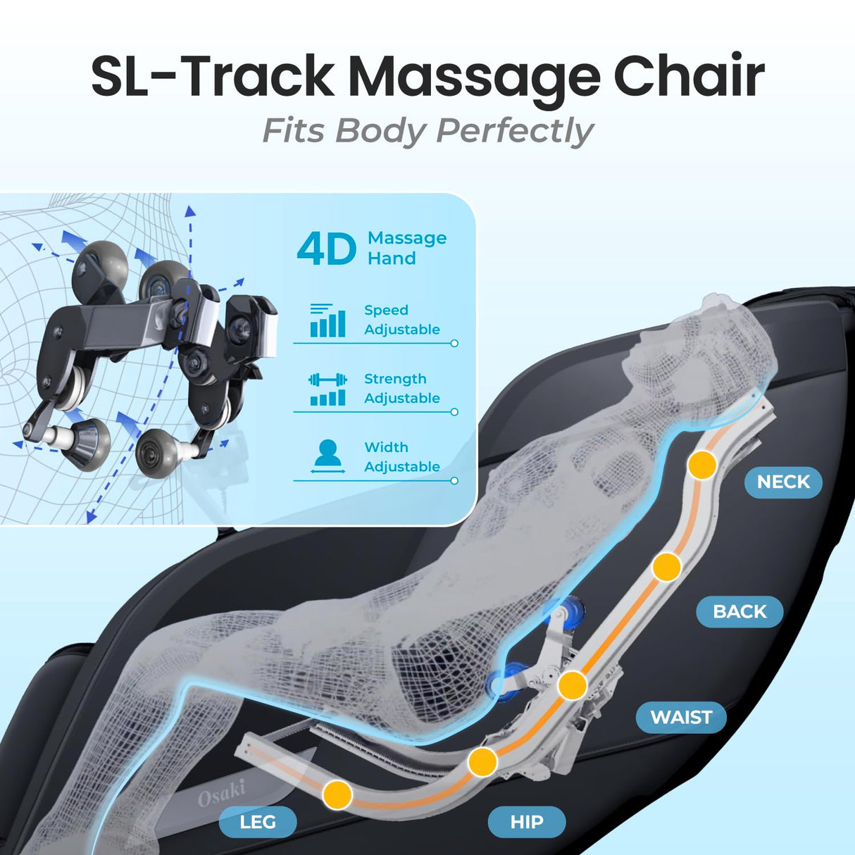 Osaki Vibe 4D l 4D Massage Mechanism l Automatic Body Scan l Deep Calf-Kneading l Space-Saving Technology l 3-Stage Zero Gravity l 32-Cell Full Body Air Massage Osaki
