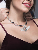 Junkin 24 Pcs Sublimation Rhinestone Trays Pendant Set, Including 6 Double Sided Blank Rhinestone Bezel Trays, 6 Pcs Thick Chains with 12 Sublimation Discs for Making (Gold, White, Rose Gold) Junkin