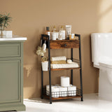 Gewudraw Rustic Brown 4-Tier Bathroom Ladder Shelf with Drawer - Multifunctional Freestanding Storage Solution Gewudraw