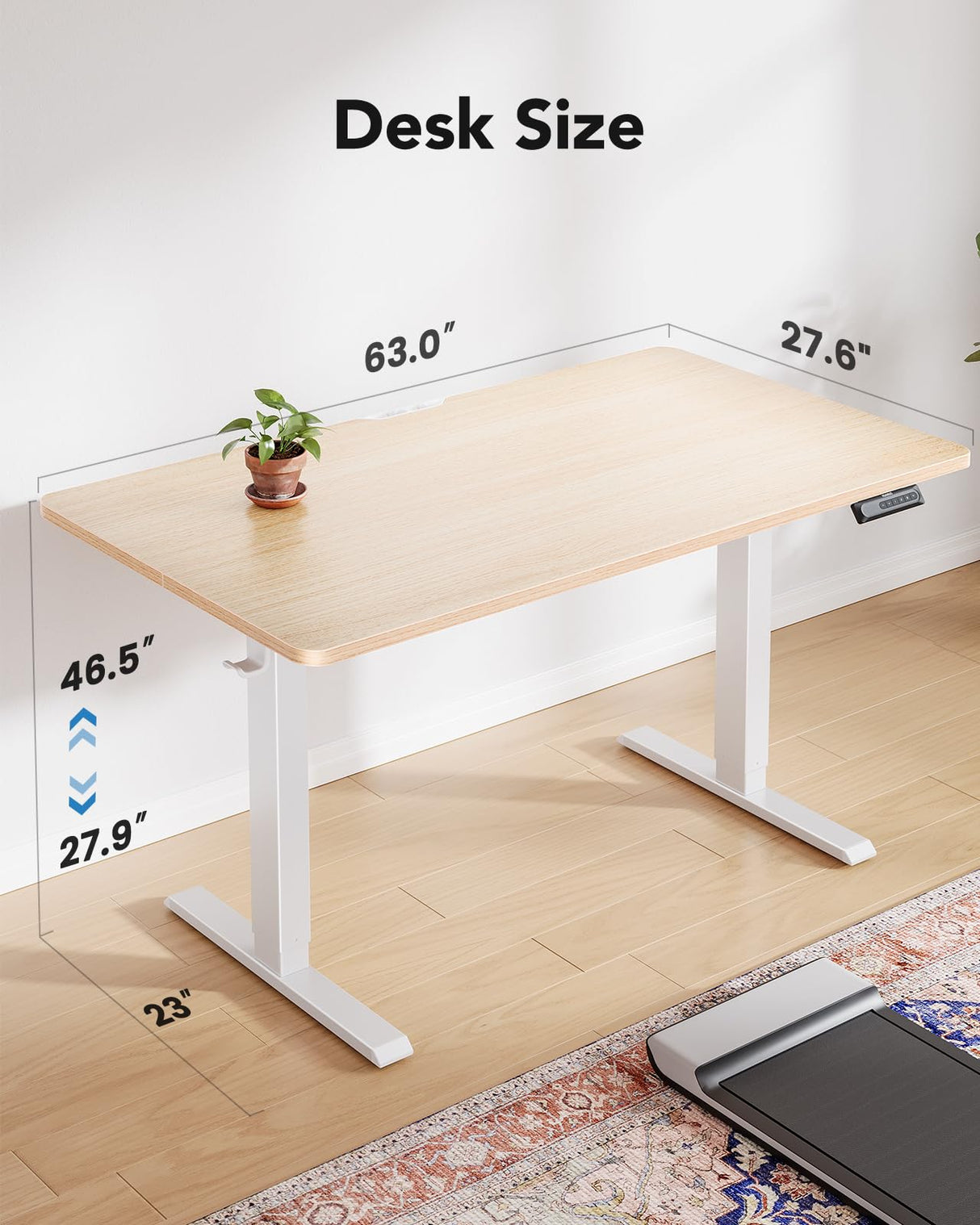 HUANUO 63" x 28" Electric Standing Desk Adjustable Height, 4 Memory Height Settings, Headphone Hook, Cable Manager, Sit Stand Up Desk for Home Office & Computer Workstation, Nature HUANUO