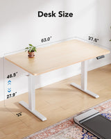 HUANUO 63" x 28" Electric Standing Desk Adjustable Height, 4 Memory Height Settings, Headphone Hook, Cable Manager, Sit Stand Up Desk for Home Office & Computer Workstation, Nature HUANUO