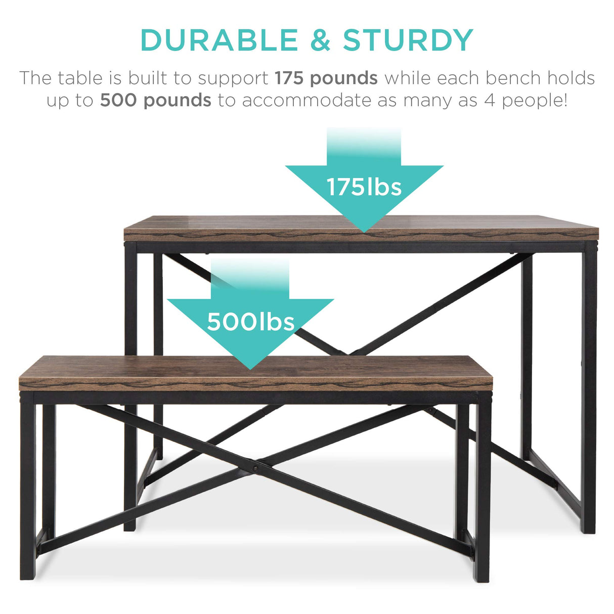 Best Choice Products 45.5in 3-Piece Bench Style Dining Furniture Set, 4-Person Space-Saving Dinette for Kitchen, Dining Room w/ 2 Benches, Table - Brown/Black Best Choice Products