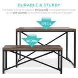 Best Choice Products 45.5in 3-Piece Bench Style Dining Furniture Set, 4-Person Space-Saving Dinette for Kitchen, Dining Room w/ 2 Benches, Table - Brown/Black Best Choice Products