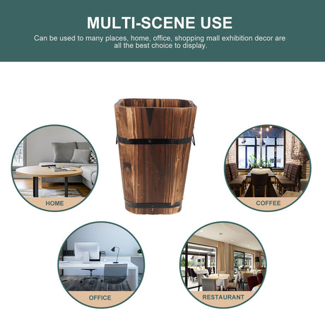 Tofficu Wooden Barrel, Wooden Bucket Barrel Planters, Rustic Retro Whiskey Barrels Bucket with Handle, Planter, Plant Pots, Whiskey Barrel Planter, Water Wishing Well Pail for L Pots Tofficu