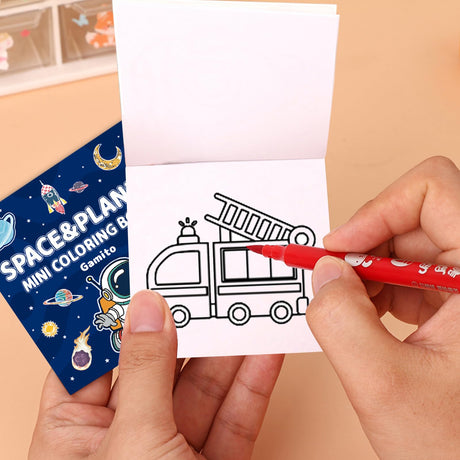 Mini Coloring Book for Adults, 2-Pack Travel Small Coloring Books, Pocket Size Adults Relaxation Coloring Books Stress Relief Adult Mini Coloring Book (Vehicle & Space Planet) Gamito