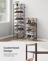 SONGMICS Narrow Shoe Rack - Sturdy 8 Tier Metal Tall Shoe Rack Shelf, Slim Shoe Storage Organizer for Closet Entryway Small Spaces, Bronze SONGMICS