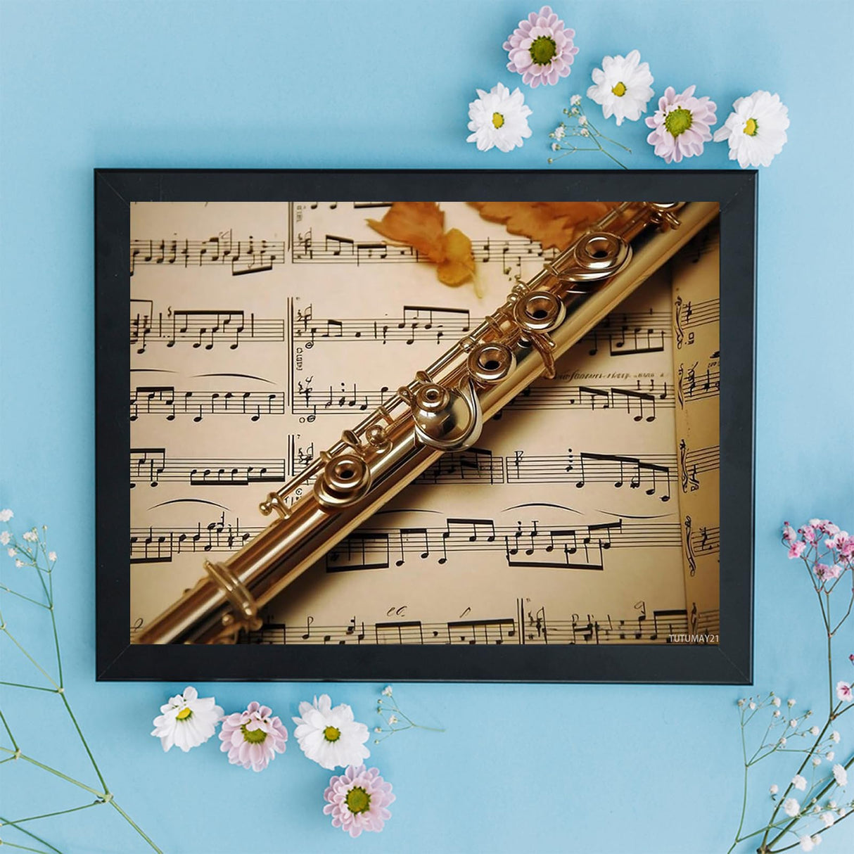 TUTUMAY21 Diamond Painting Kit for Beginners Flute Music DIY Canvas Art Decor with Resin Gems Complete Tools (No Frame) for Home Decor Birthdays Christmas 12x16inch TUTUMAY21