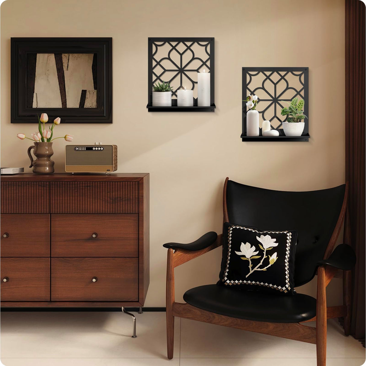 Black Metal Wall Art Holder Set of 2, Black Farmhouse Home Wall Decor, Minimalist Rustic Wall Art, Aesthetics Wall Candle Holder for Living Room Bedroom Bathroom (11.8 x 13 in) Sokurdeg
