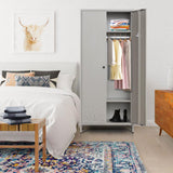 YEEZER Metal Armoire Wardrobe Closet Cabinet for Hanging Clothes with Lock Doors, -74" Steel Lockable Wardrobe Storage Locker Clothes Organizer for Bedroom, Laundry Room (Gray) YEEZER
