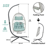 Egg Hanging Chair with Stand Hammock Egg Chair Indoor Outdoor, Wicker Rattan Hanging Swing Chair Basket Egg Chair Aluminum Steel Frame and UV Resistant Cushion for Bedroom Garden Backyard Light Blue XIAO WEI