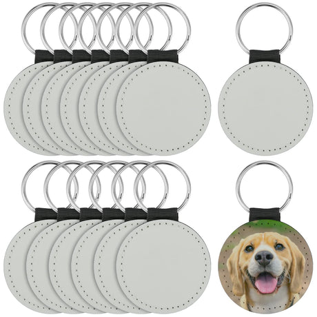 JEUIHAU 15 PCS Sublimation Keychain Blanks, PU Leather Sublimation Keychains Heat Transfer Keyring for Pendant Ornament Making, Present Making, White JEUIHAU
