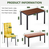 Homedot Dining Table Set for 4, Industrial Rectangle Kitchen Table with Upholstered Chairs and Bench, 4-Person Dining Room Table Set, Breakfast Dinette Set for Small Spaces, Apartment Homedot