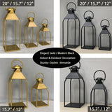 Decorative Metal Lanterns Indoor Outdoor, Candle Holder for Porch, Patio, Fireplace, Floor, Wedding, Christmas, Fall, Holiday, Farmhouse Table Centerpiece (Black, Set of 2 15.7" 12") ZLFart