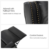 HULALA HOME Genuine Leather Recliner Chair, 360 Swivel Rocker Chair with Thick Seat, Classic Push Back Armchair with Backrest, Nailhead Trim, Black HULALA HOME