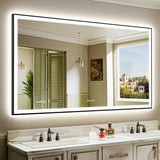 YEELAIT 72x40 Inch LED Bathroom Mirror with Lights (Front Lit and Backlit) Black Framed Lighted Vanity Mirror for Bathroom Wall Dimmable Anti-Fog Memory Tempered Glass Horizontal/Vertical YEELAIT