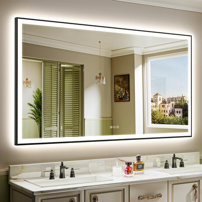 YEELAIT 72x40 Inch LED Bathroom Mirror with Lights (Front Lit and Backlit) Black Framed Lighted Vanity Mirror for Bathroom Wall Dimmable Anti-Fog Memory Tempered Glass Horizontal/Vertical