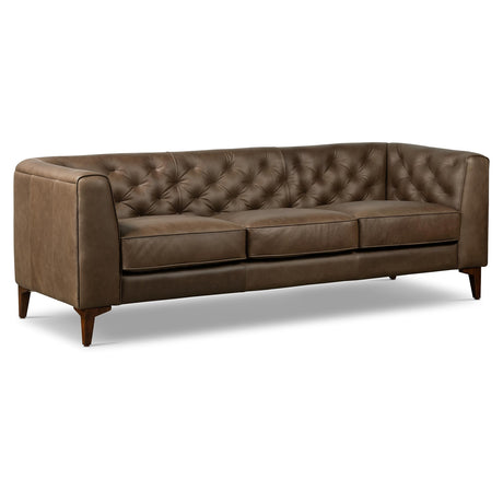 POLY & BARK Essex Leather Couch - 89-Inch Sofa with Tufted Back - Full-Grain Leather Sofa for Living Room with Feather-Down Topper - Living Room Couch - Vintage Italian Leather in Cocoa Brown POLY & BARK