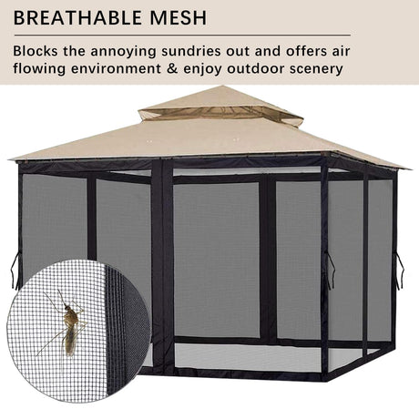 Gazebo Universal Replacement Mosquito Netting,Outdoor Canopy Net Screen 4-Panel Sidewall Gazebo Curtains, with Zippers, Easy to Install, Fit for Most Gazebo 10x12 Canopy, Patio (Black - 10 x 12 FT) maebeacae
