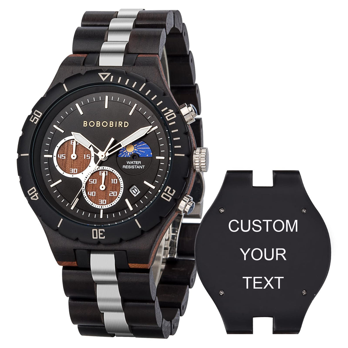 BOBO BIRD Mens Quartz Wooden Watches Stainless Steel Red Sandalwood Alloy Wood Watch for Male Classic Function Wristwatch Chronograph Luminous Hands (Custom) BOBO BIRD