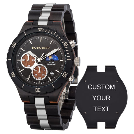 BOBO BIRD Mens Quartz Wooden Watches Stainless Steel Red Sandalwood Alloy Wood Watch for Male Classic Function Wristwatch Chronograph Luminous Hands (Custom) BOBO BIRD