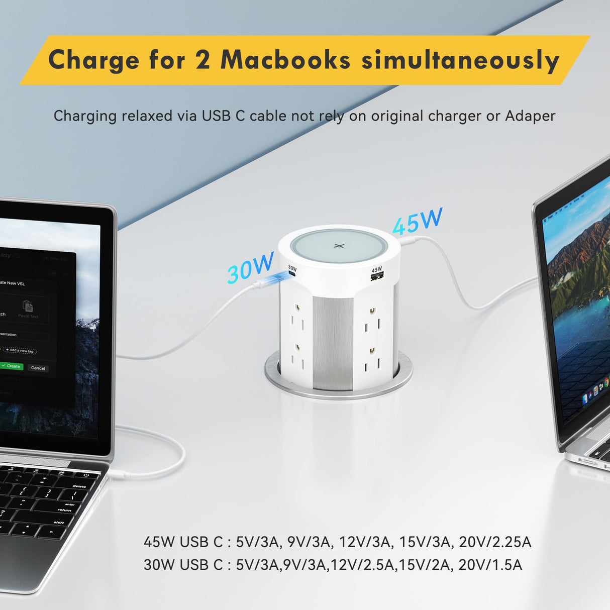 Kungfuking Pop Up Outlet for Countertop Kitchen, 15W Wireless Charger, 75W USB C Counter Top Electrical Power, 8 Outlets & 4 USB Ports, 4"Hole Recessed Popup Outlet for Island Conference Table Office Kungfuking