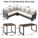 HUMMUH 8 Piece Patio Furniture Set PE Wicker Outdoor Sectional Sofa and Patio Swivel Chairs Outdoor Dining Table Ottomans for Porch,Garden,Backyard,Deck(Brown/Beige) HUMMUH