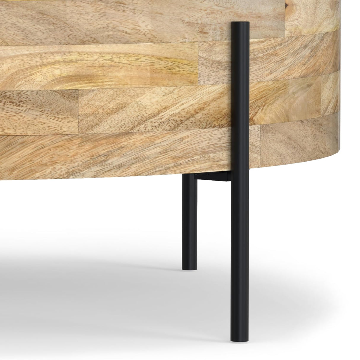 SIMPLIHOME Rayburn Drum Coffee Table - 38 inch Wide Solid Mango Wood Round Living Room Table in Natural, Modern Industrial Center Table for Family Room with Black Metal Legs and Large Surface SIMPLIHOME