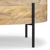 SIMPLIHOME Rayburn Drum Coffee Table - 38 inch Wide Solid Mango Wood Round Living Room Table in Natural, Modern Industrial Center Table for Family Room with Black Metal Legs and Large Surface SIMPLIHOME