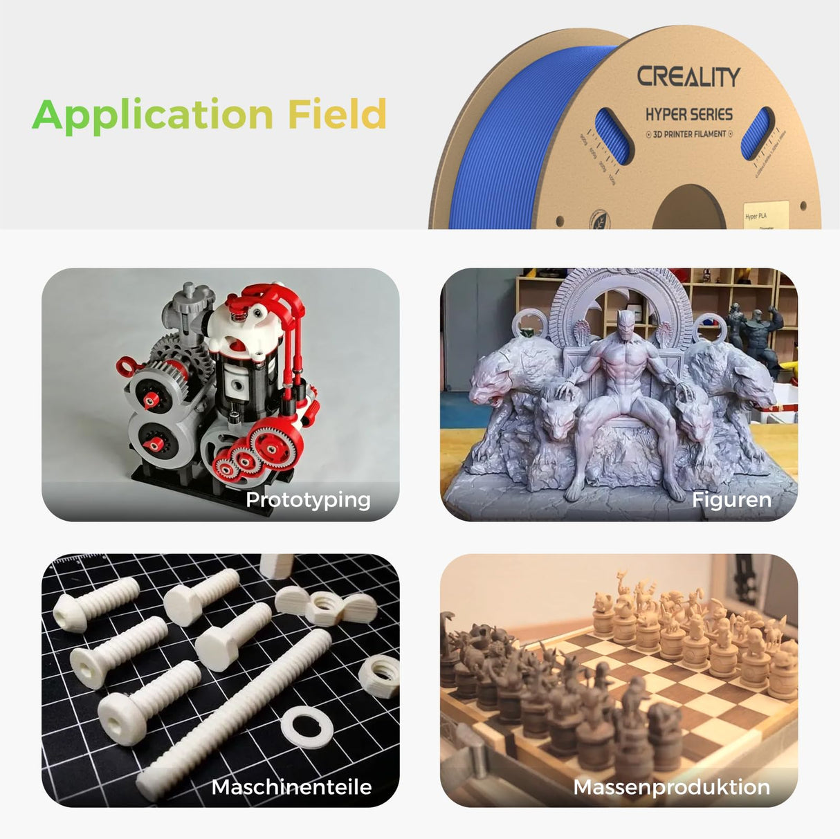 Official Creality Hyper PLA Filament Bundle, Up to 600mm/s High Speed 3D Printer Filament PLA, No-Tangling Stronger Toughness Fit Most 3D Printers Creality