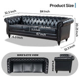 Vaztrlus Chesterfield Sofas for Living Room, Black Rolled Arm 3-Seater Leather 84" Large Couch Deep Button Nailhead Tufted Upholstered Couches for Bedroom, Office Apartment Easy to Assemble Vaztrlus