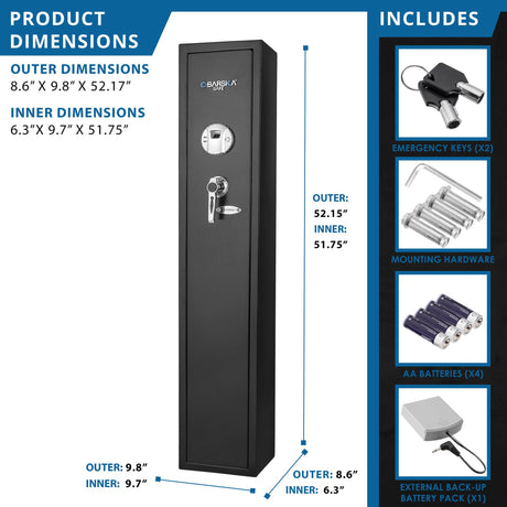 Barska Quick and Easy Access Biometric Rifles, Firearms and Long Guns Safe for Home, Removable Shelf, Optional Silent Mode, 1.83 Cubic Ft BARSKA