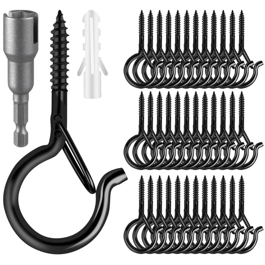 100 Pack Screw-in Hooks for Outdoor String Lights, Q Hangers String Light Hooks Outdoor for Outside, Swivel Hanging Basket Patio Light Hooks with Safe Buckle Screw in Eye Planter Hook for Wall Ceiling