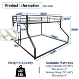 PVWIIK Queen Over King Bunk Bed with Guardrails for Girls, Boys,Metal Bed Frame w/Ladder for Adult Teenagers Kids Bedroom,Reinforcement Design and Space Saving Design, No Box Spring Needed,Black PVWIIK