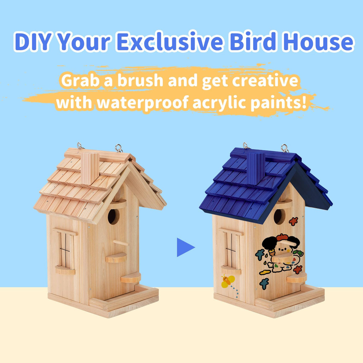 DIY Bird House Kits for Adults & Kids, Build Your Own Birdhouse Kit with Premium Cedar Logs, Birdhouse Kits for Adults to Build and Paint Pontuss