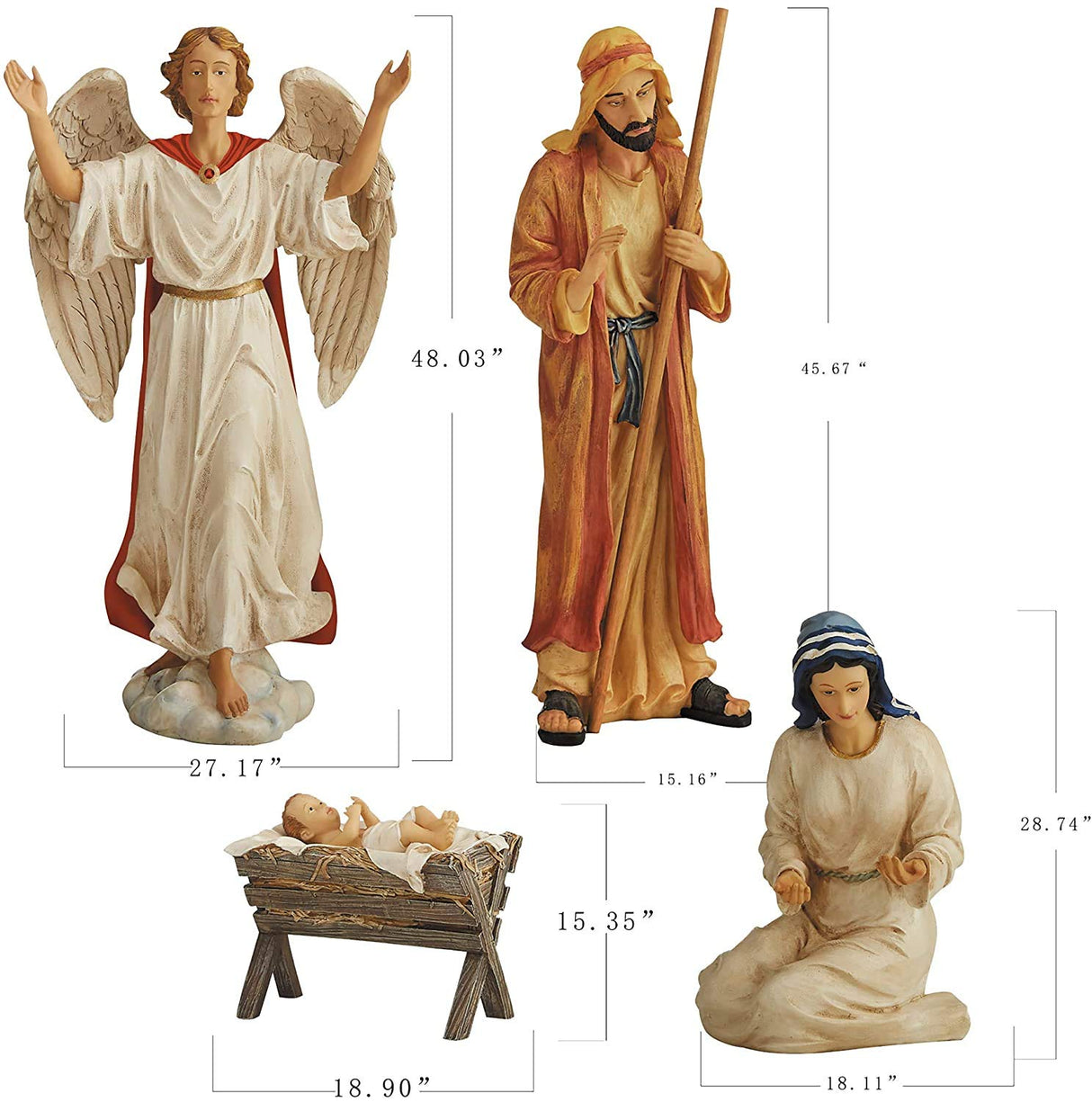 Holy Family Nativity Scene Outdoor Metal 4-Piece Set Includes Baby Jesus, Joseph, Mary & Angel. Large 45" Figures, Durable Anti-Rust, Flat All Metal with Sturdy 3-Prong Stakes THREE KINGS GIFTS THE ORIGINAL GIFTS OF CHRISTMAS