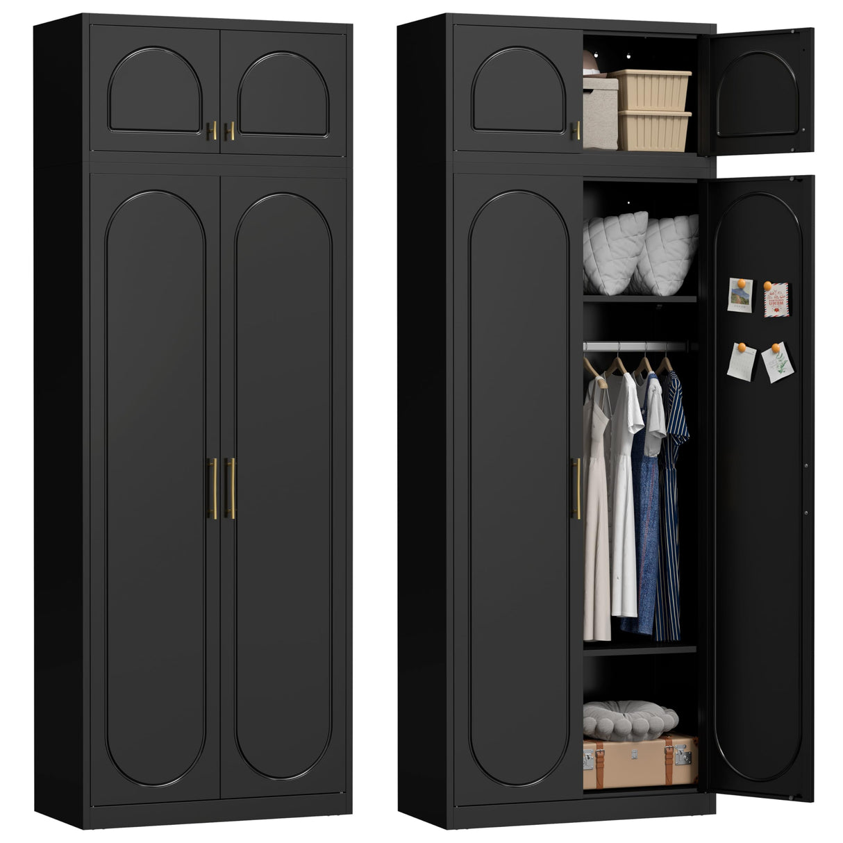UNICOLY 86" Armoire Wardrobe Closet, 71'' Metal Closet with 15" Cabinets, Wardrobe Cabinet with Hanging Rod, for Bedroom School, Employee, Gym, Armarios De Ropa para DormitorioAssembly Required, Black UNICOLY