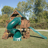 Swing-N-Slide WS 8359 Tellico Terrace Wood Swing Set with Two Slides, Climbing Wall & Swings, Brown Swing-N-Slide