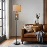 G-SAFAVA 63" Farmhouse Floor Lamps for Living Room Bedside Nightstand Lamp Black Tall Standing Lamp for Home Decor Bedroom Reading Wood Lamp Rustic Bed Lights with 2 Light Sources G-SAFAVA