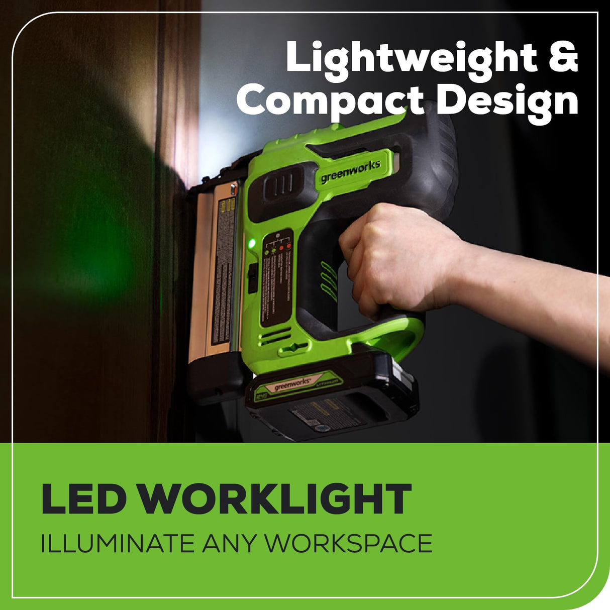 Greenworks 24V 18 Gauge Brushless Brad Nailer Gun, Cordless Finish Nailer, Staple Gun Cordless with 2Ah Battery and 2A Charger Greenworks