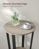 VASAGLE End Table, Round Side Table with Storage Shelf, Easy Assembly, Industrial Accent Furniture with Steel Frame, Heather Greige and Black ULET057B02 VASAGLE