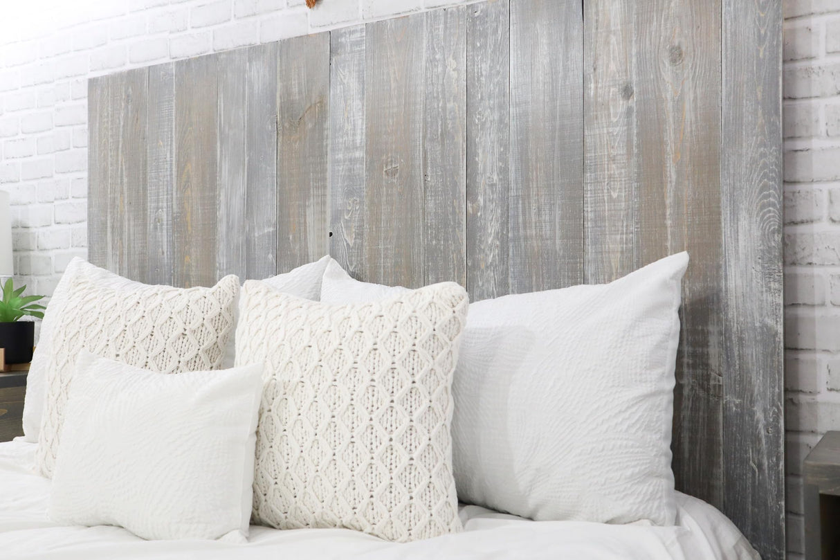 Barn Walls Graywash Floating Headboard - Handcrafted Farmhouse Design with Adjustable Height for Queen Size Beds Barn Walls