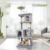 Globlazer S72 Heavy Duty Cat Trees for Large Cats, Sturdy 72in Maine Coon Cat Tree for Large Cats 20 lbs+ Heavy Duty Cat Tower for Adult Biggest Cats with 6 Scratching Posts, Hammock, Light Grey Globlazer