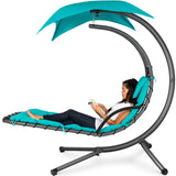 Best Choice Products Outdoor Hanging Curved Steel Chaise Lounge Chair Swing w/Built-in Pillow and Removable Canopy - Teal Best Choice Products