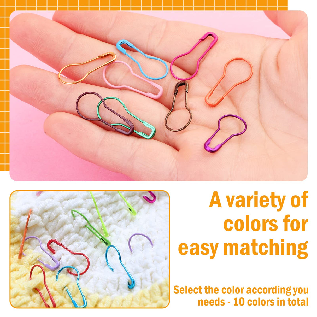 Kollase Stitch Markers, 300 pcs Crochet Markers, Metal Stitch Markers for Crocheting, Crochet Accessories and Supplies, Stitch Markers for Knitting and Crocheting, Safety Pins for Fabric and Paper Kollase