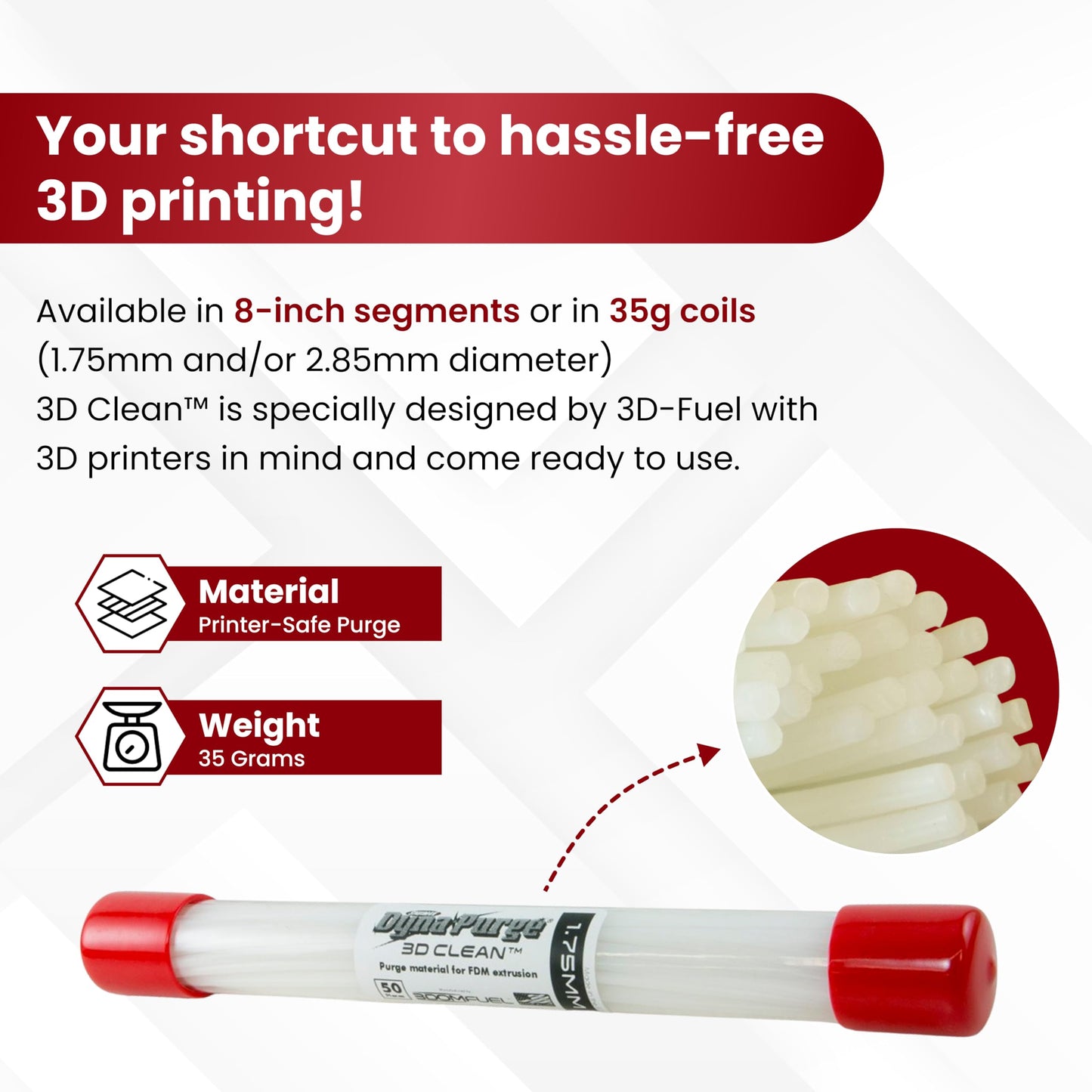 3D Fuel 3D Clean Printer Nozzle Cleaning Filament, Made in USA | 50 Sticks 1.75mm +/- 0.03mm - WoodArtSupply